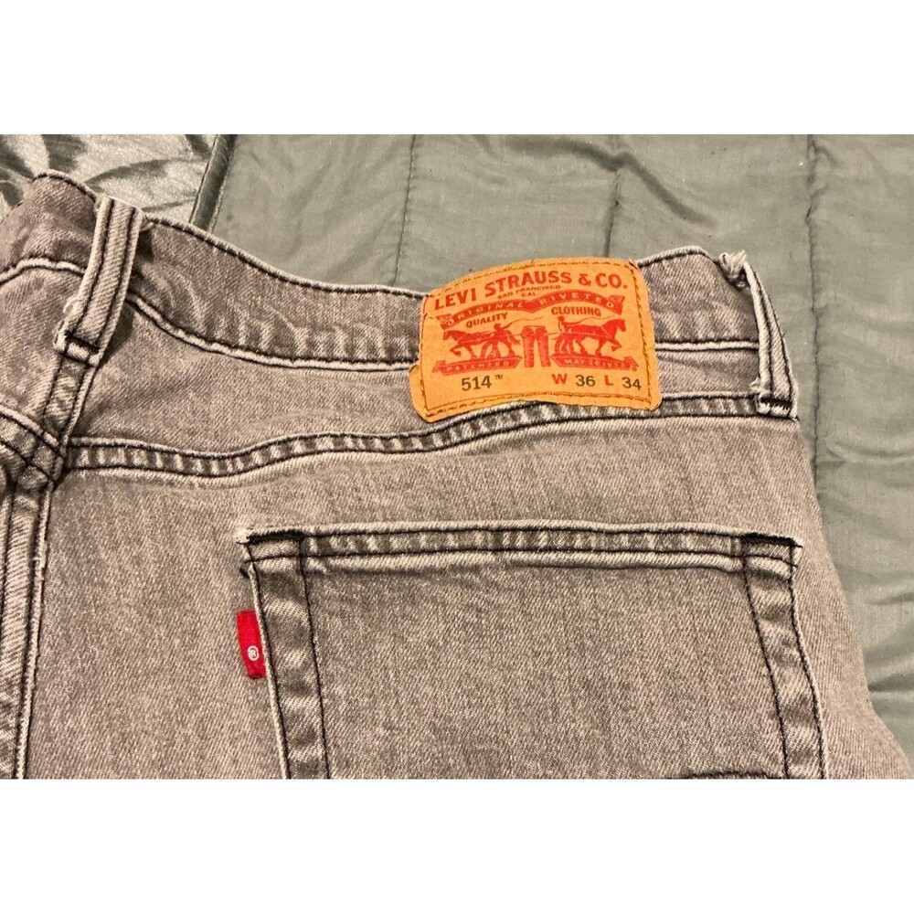 Levi 514 Mens Straight Leg Fit Gray Demin Jeans W36 L34 Large Tall Long Red Tag